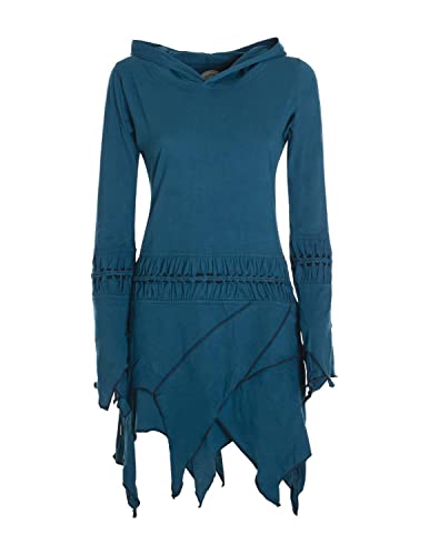 Vishes - Alternative Bekleidung - Langarm Damen Elfen Zipfel Kleid Tunika mit Zipfelkapuze Kleid Damen Herbst Kleid türkis 32-34 von Vishes
