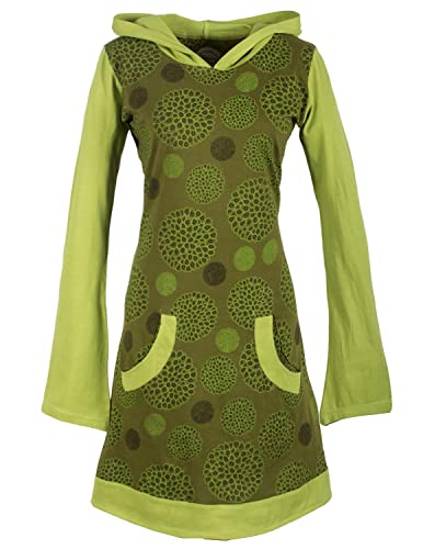 Vishes - Alternative Bekleidung - Langarm Damen Hippie Baumwollkleid mit Zipfelkapuze und Taschen Olive 38 von Vishes