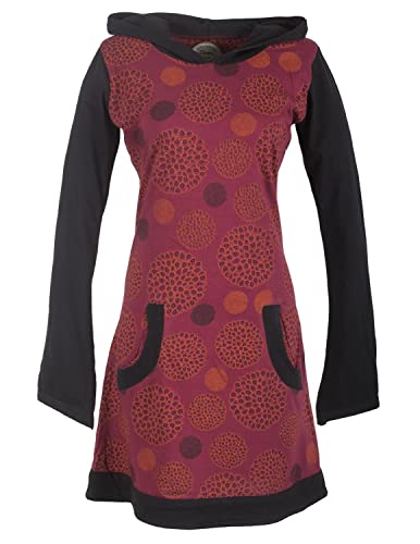 Vishes - Alternative Bekleidung - Langarm Damen Hippie Baumwollkleid mit Zipfelkapuze und Taschen dunkelrot 42-44 von Vishes