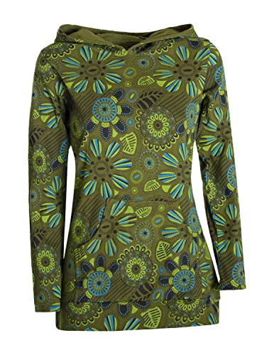 Vishes - Alternative Bekleidung - Langarm Damen Hoodie Baumwoll Kapuzenshirt Blumenshirt mit Blumen Druck und Kängurutasche Olive 40 von Vishes