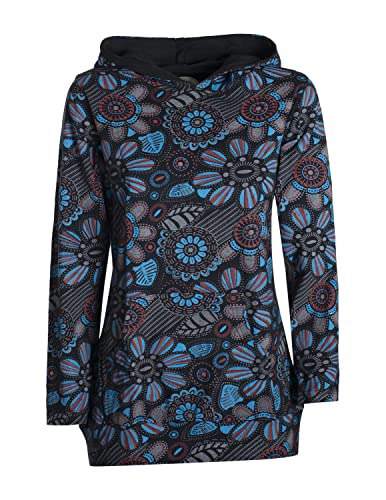 Vishes - Alternative Bekleidung - Langarm Damen Hoodie Baumwoll Kapuzenshirt Blumenshirt mit Blumen Druck und Kängurutasche schwarz 40 von Vishes