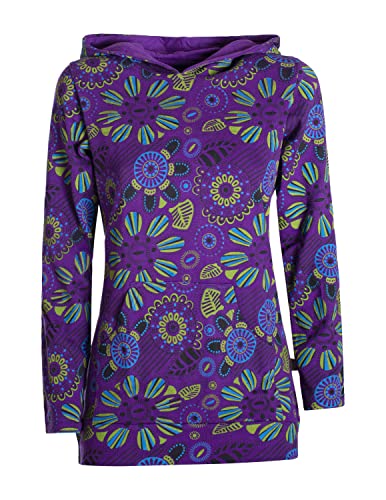 Vishes - Alternative Bekleidung - Langarm Damen Hoodie Baumwoll Kapuzenshirt Blumenshirt mit Blumen Druck und Kängurutasche violett 42 von Vishes