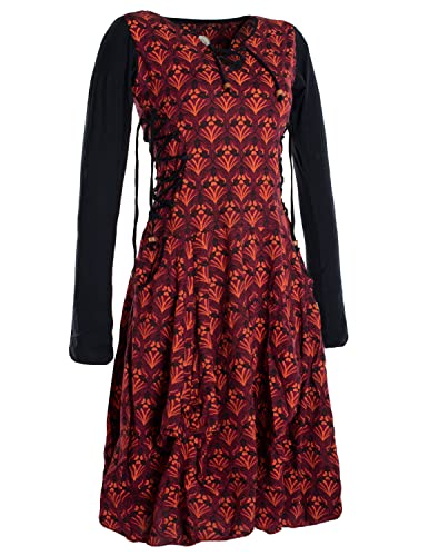 Vishes - Alternative Bekleidung - Langarm Damen Jersey-Kleid Blumenkleid Schnürung V-Ausschnitt dunkelrot 48 Vishes - Alternative Bekleidung - Langarm Damen Jersey-Kleid Blumenkleid Schnürung V-Ausschnitt dunkelrot 48 von Vishes