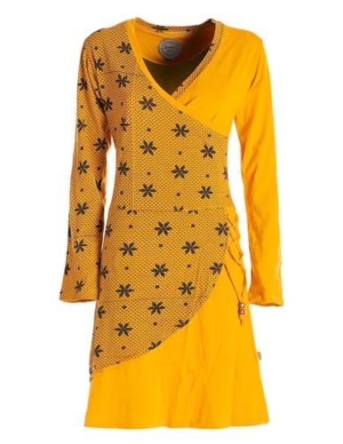 Vishes - Alternative Bekleidung - Langarm Damen Jerseykleid Baumwolle Bänder Blümchenmuster gelb 38 von Vishes