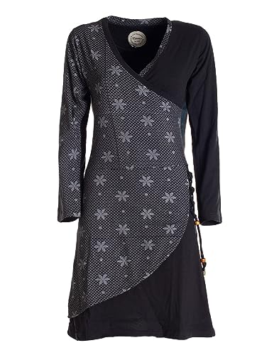 Vishes - Alternative Bekleidung - Langarm Damen Jerseykleid Baumwolle Bänder Blümchenmuster schwarz 48 von Vishes