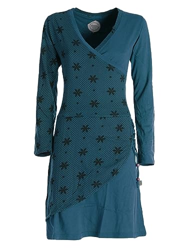 Vishes - Alternative Bekleidung - Langarm Damen Jerseykleid Baumwolle Bänder Blümchenmuster türkis 38 von Vishes