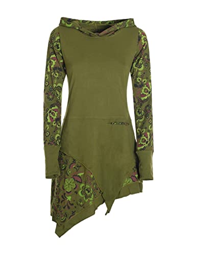 Vishes - Alternative Bekleidung - Langarm Damen Kleid Elfen Zipfelkleid Zipfelige Elfentunika Bedruckt Olive 40-42 von Vishes