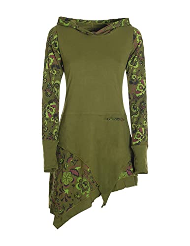 Vishes - Alternative Bekleidung - Langarm Damen Kleid Elfen Zipfelkleid Zipfelige Elfentunika Bedruckt Olive 44 von Vishes