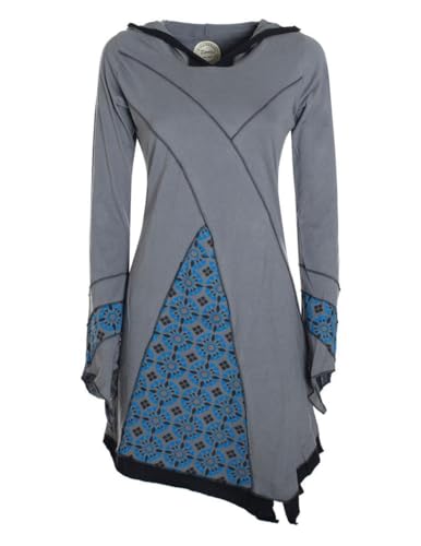 Vishes - Alternative Bekleidung - Langarm Damen Kleid Elfen Zipfelkleid Zipfelige Elfentunika Bedruckt grau 38 von Vishes