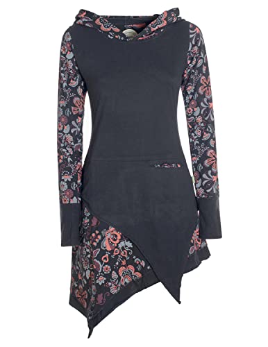 Vishes - Alternative Bekleidung - Langarm Damen Kleid Elfen Zipfelkleid Zipfelige Elfentunika Bedruckt schwarz 34 von Vishes