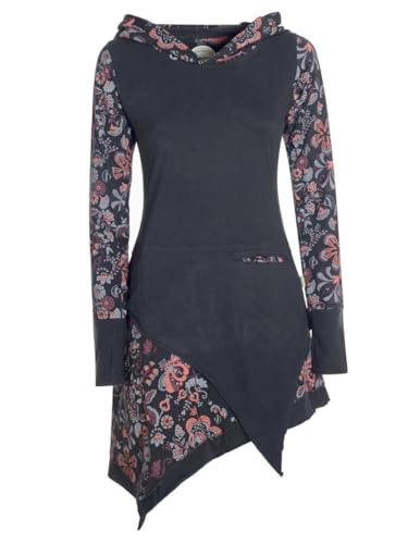 Vishes - Alternative Bekleidung - Langarm Damen Kleid Elfen Zipfelkleid Zipfelige Elfentunika Bedruckt schwarz 38 von Vishes