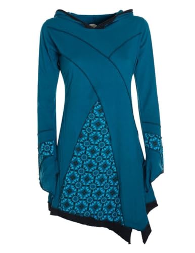 Vishes - Alternative Bekleidung - Langarm Damen Kleid Elfen Zipfelkleid Zipfelige Elfentunika Bedruckt türkis 44-46 von Vishes