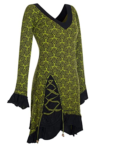 Vishes - Alternative Bekleidung - Langarm Damen Kleid Zipfelkleid Bedruckt Asymmetrisch Rüschen Volant Olive 44 von Vishes