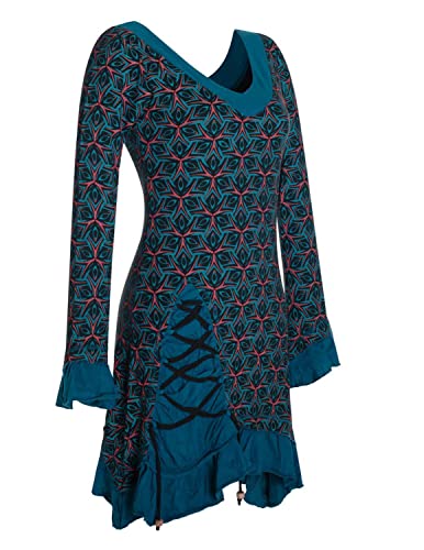 Vishes - Alternative Bekleidung - Langarm Damen Kleid Zipfelkleid Bedruckt Asymmetrisch Rüschen Volant schwarz 48 von Vishes