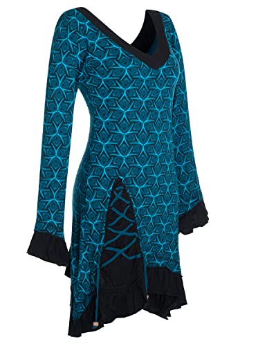 Vishes - Alternative Bekleidung - Langarm Damen Kleid Zipfelkleid Bedruckt Asymmetrisch Rüschen Volant türkis 42 von Vishes