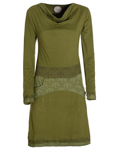 Vishes - Alternative Bekleidung - Langarm Damen Kleid mit Wasserfallkragen Bund Bedruckt Taschen Olive 42 von Vishes