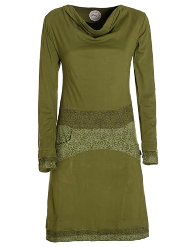 Vishes - Alternative Bekleidung - Langarm Damen Kleid mit Wasserfallkragen Bund Bedruckt Taschen Olive 42 von Vishes