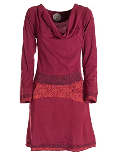 Vishes - Alternative Bekleidung - Langarm Damen Kleid mit Wasserfallkragen Bund Bedruckt Taschen dunkelrot 36 von Vishes