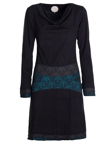 Vishes - Alternative Bekleidung - Langarm Damen Kleid mit Wasserfallkragen Bund Bedruckt Taschen schwarz 42 von Vishes