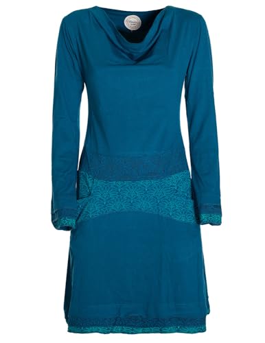 Vishes - Alternative Bekleidung - Langarm Damen Kleid mit Wasserfallkragen Bund Bedruckt Taschen türkis 40 von Vishes