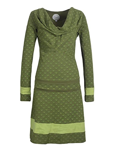 Vishes - Alternative Bekleidung - Langarm Damen Lagen-Look Tunika Jersey-Kleid Bedruckt Wasserfall-Kragen Olive 34 von Vishes