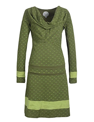 Vishes - Alternative Bekleidung - Langarm Damen Lagen-Look Tunika Jersey-Kleid Bedruckt Wasserfall-Kragen Olive 40 von Vishes