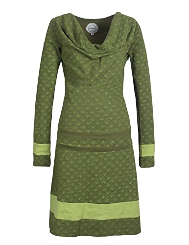 Vishes - Alternative Bekleidung - Langarm Damen Lagen-Look Tunika Jersey-Kleid Bedruckt Wasserfall-Kragen Olive 42 von Vishes