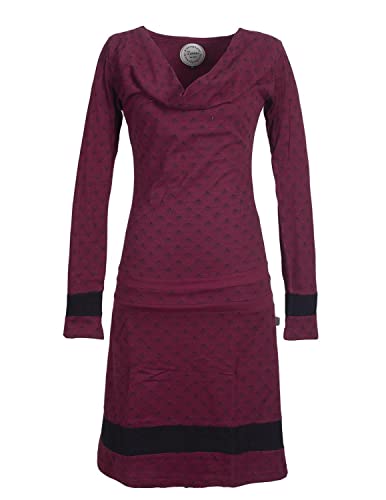 Vishes - Alternative Bekleidung - Langarm Damen Lagen-Look Tunika Jersey-Kleid Bedruckt Wasserfall-Kragen dunkelrot 36-38 von Vishes