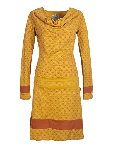 Vishes - Alternative Bekleidung - Langarm Damen Lagen-Look Tunika Jersey-Kleid Bedruckt Wasserfall-Kragen gelb 42 von Vishes