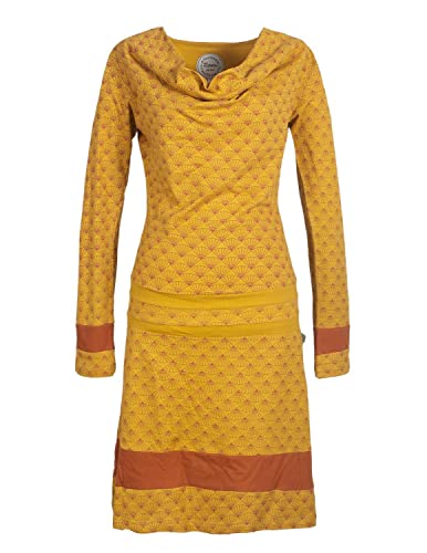 Vishes - Alternative Bekleidung - Langarm Damen Lagen-Look Tunika Jersey-Kleid Bedruckt Wasserfall-Kragen gelb 48 von Vishes