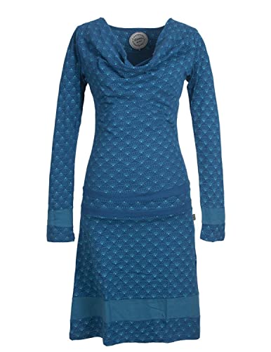 Vishes - Alternative Bekleidung - Langarm Damen Lagen-Look Tunika Jersey-Kleid Bedruckt Wasserfall-Kragen türkis 42 von Vishes