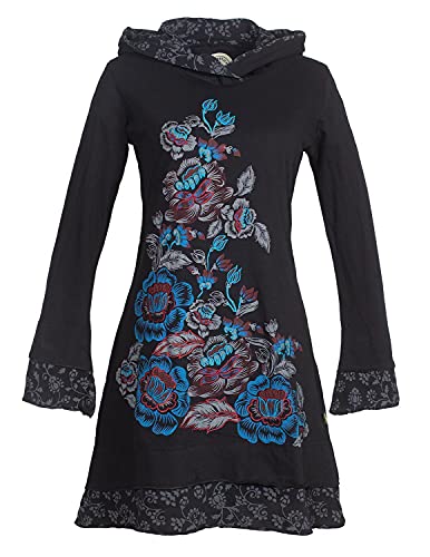 Vishes - Alternative Bekleidung - Langarm Damen Lagenlook Kapuzen-Kleid Jerseykleid Hoodie Blumen-Kleid schwarz 34 von Vishes