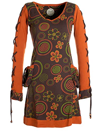 Vishes - Alternative Bekleidung - Langarm Damen Shirt Kleid Blümchenkleid Hippie Bedruckt 70er 80er braun 34 von Vishes