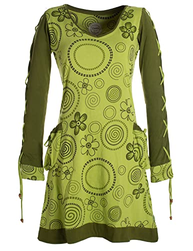 Vishes - Alternative Bekleidung - Langarm Damen Shirt Kleid Blümchenkleid Hippie Bedruckt 70er 80er hellgrün 36 von Vishes