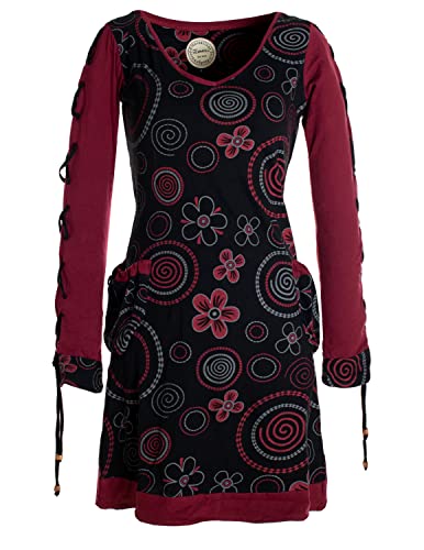 Vishes - Alternative Bekleidung - Langarm Damen Shirt Kleid Blümchenkleid Hippie Bedruckt 70er 80er schwarz 40-42 von Vishes