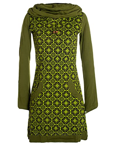 Vishes - Alternative Bekleidung - Langarm Damen Shirt Kleid Schalkragen Bedruckt 70er 80er Retro Olive 38 von Vishes