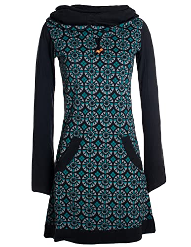 Vishes - Alternative Bekleidung - Langarm Damen Shirt Kleid Schalkragen Bedruckt 70er 80er Retro schwarz 38 von Vishes