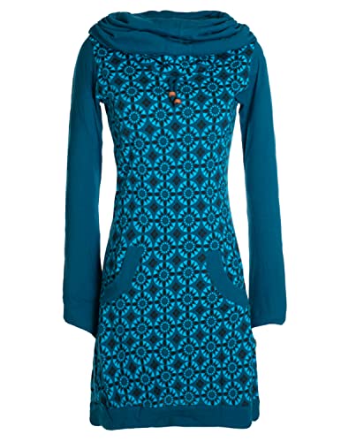 Vishes - Alternative Bekleidung - Langarm Damen Shirt Kleid Schalkragen Bedruckt 70er 80er Retro türkis 44 von Vishes