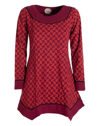 Vishes - Alternative Bekleidung - Langarm Damen Tunika Shirt-Kleid Ethno Zipfel-Bluse Blusenkleid dunkelrot 42 von Vishes