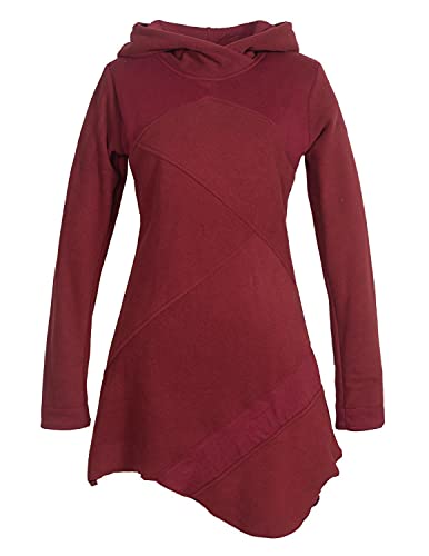 Vishes - Alternative Bekleidung - Langarm Damen Winterkleid Kapuzen-Kleid Eco-Fleece Asymmetrisch Patchwork dunkelrot 46 von Vishes