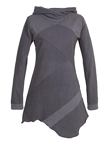 Vishes - Alternative Bekleidung - Langarm Damen Winterkleid Kapuzen-Kleid Eco-Fleece Asymmetrisch Patchwork grau 42 von Vishes
