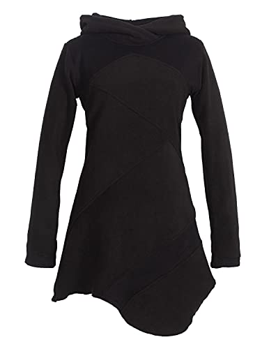 Vishes - Alternative Bekleidung - Langarm Damen Winterkleid Kapuzen-Kleid Eco-Fleece Asymmetrisch Patchwork schwarz 42 von Vishes