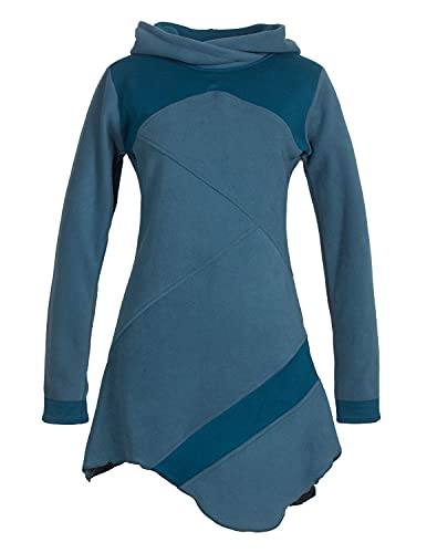 Vishes - Alternative Bekleidung - Langarm Damen Winterkleid Kapuzen-Kleid Eco-Fleece Asymmetrisch Patchwork türkis 40 von Vishes