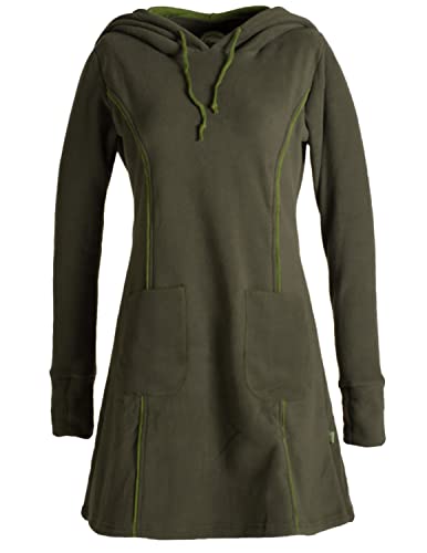 Vishes- Alternative Bekleidung - Langarm Winterkleid aus recyceltem Eco Fleece mit großer Zipfelkapuze Olive 38 von Vishes