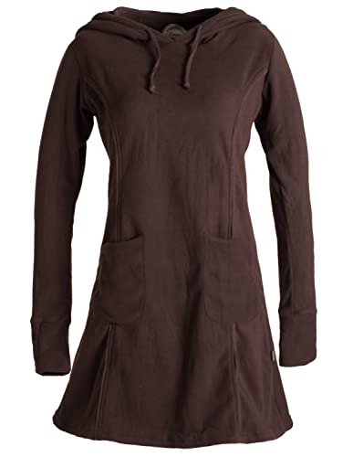 Vishes- Alternative Bekleidung - Langarm Winterkleid aus recyceltem Eco Fleece mit großer Zipfelkapuze braun 38 von Vishes