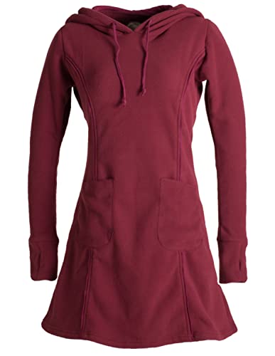 Vishes- Alternative Bekleidung - Langarm Winterkleid aus recyceltem Eco Fleece mit großer Zipfelkapuze dunkelrot 46-48 von Vishes