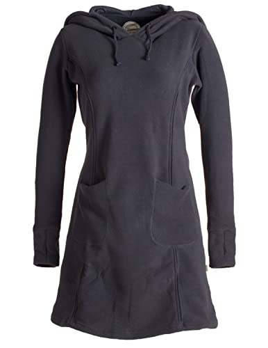 Vishes- Alternative Bekleidung - Langarm Winterkleid aus recyceltem Eco Fleece mit großer Zipfelkapuze schwarz 36 von Vishes
