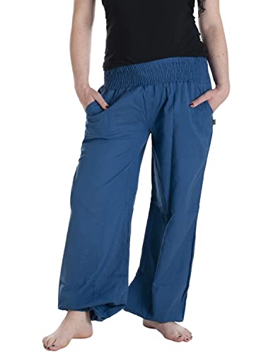 Vishes - Alternative Bekleidung - Lange Damen Sommerhose Haremshose Schlupfhose einfarbig Dehnbund Einheitsgröße (34-46) blau von Vishes
