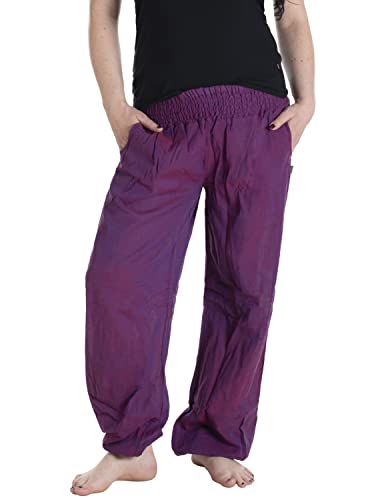 Vishes - Alternative Bekleidung - Lange Damen Sommerhose Haremshose Schlupfhose einfarbig Dehnbund Einheitsgröße (34-46) blaurosa von Vishes