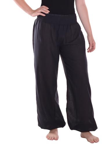 Vishes - Alternative Bekleidung - Lange Damen Sommerhose Haremshose Schlupfhose einfarbig Dehnbund Einheitsgröße (34-46) schwarz von Vishes